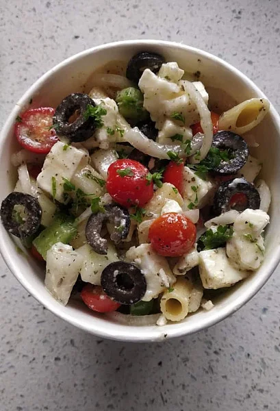 Greek Pasta Salad With Feta Cheese And Red Wine Vinegar