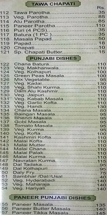 New Jai Hind menu 