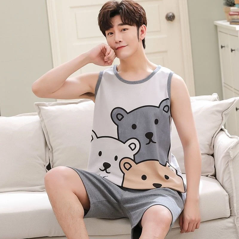 Ensemble de pyjama sans manches en coton de haute qualité pour hommes Gilet et short Confort et fraîcheur pour nuits paisibles Détente et sommeil assurés
