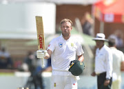 AB de Villiers of the Proteas celebrates scoring 100 runs during day 3 of the 2nd Sunfoil Test match between South Africa and Australia at St Georges Park on March 11, 2018 in Port Elizabeth, South Africa. 