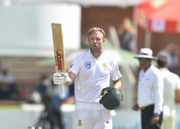 AB de Villiers of the Proteas celebrates scoring 100 runs during day 3 of the 2nd Sunfoil Test match between South Africa and Australia at St Georges Park on March 11, 2018 in Port Elizabeth, South Africa.