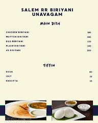 Salem RR Biriyani Unavagam menu 1