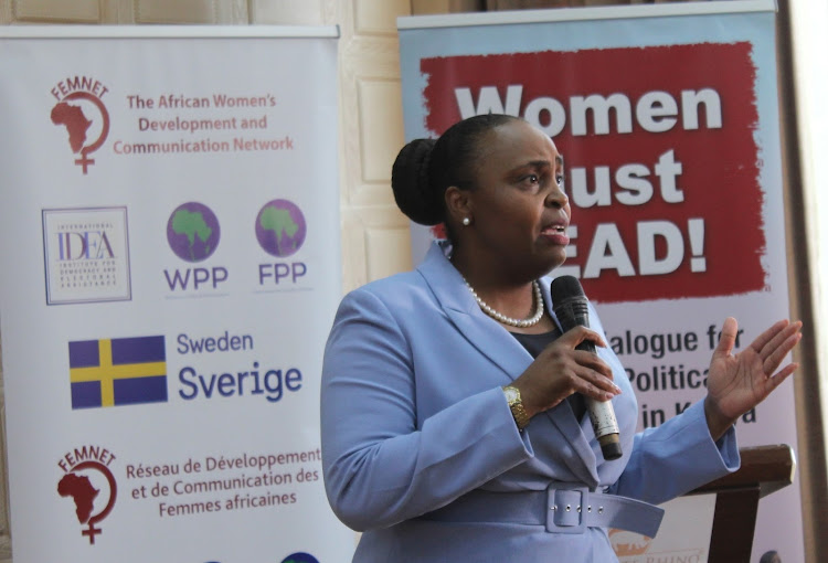 Nyeri Deputy Governor Caroline Karugu during the “Women Must Lead” dialogue in Nyeri on Thursday.