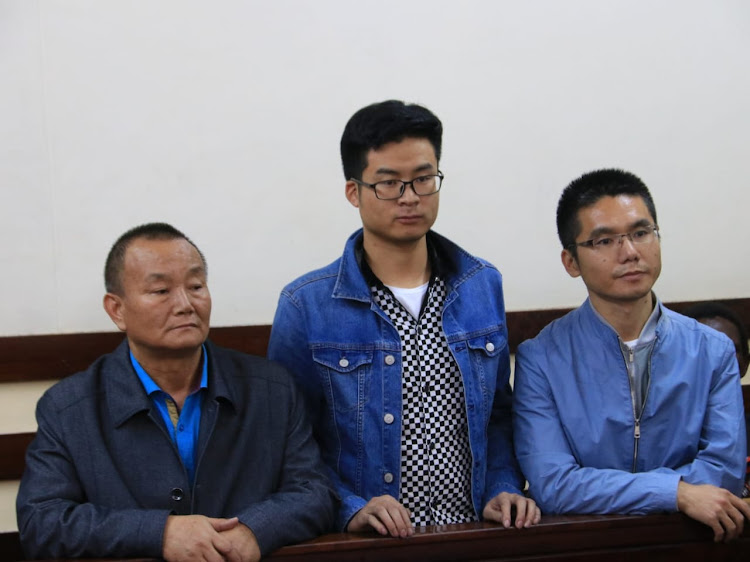 Three Chinese directors before Makadara court where they were charged with Tax evasion of Sh9million.