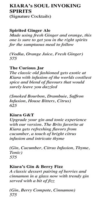 Kiara : Soul Kitchen menu 