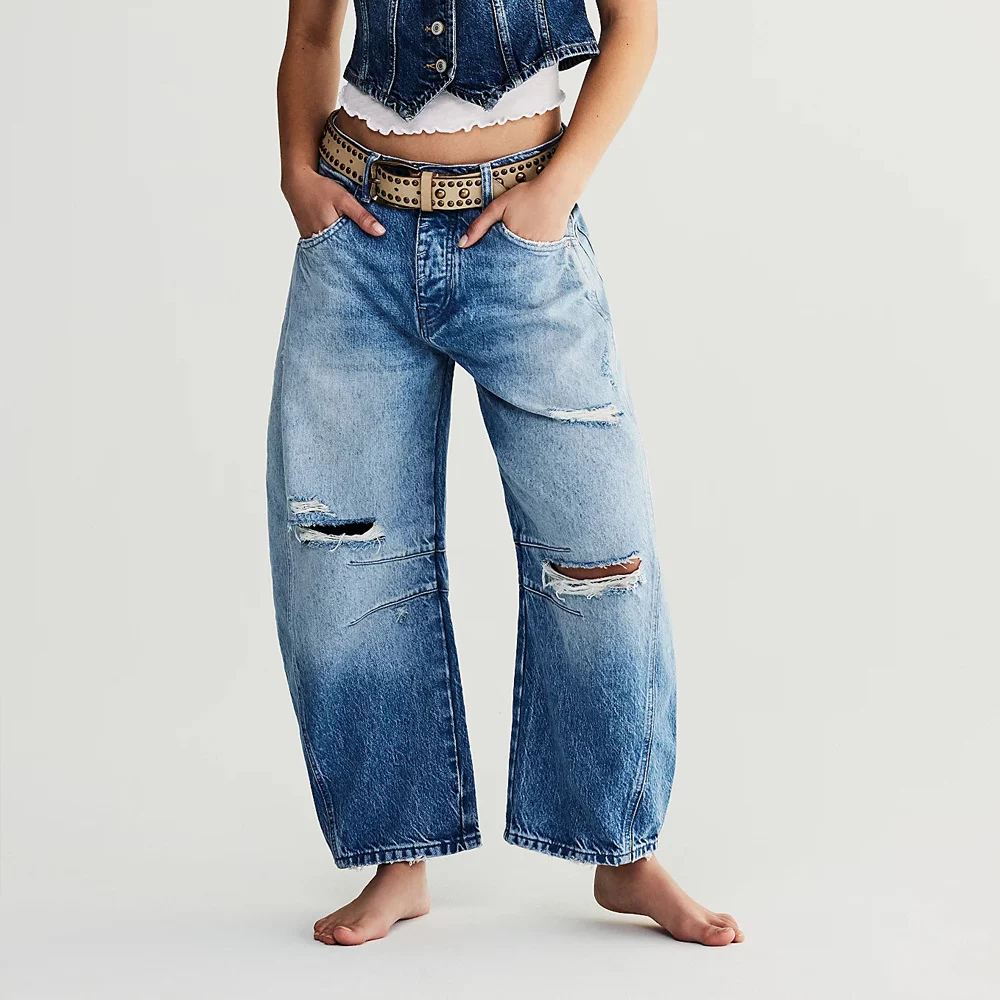 Title 6, Jeans Mujer Retro Azules Desgastados Lavados Hi...