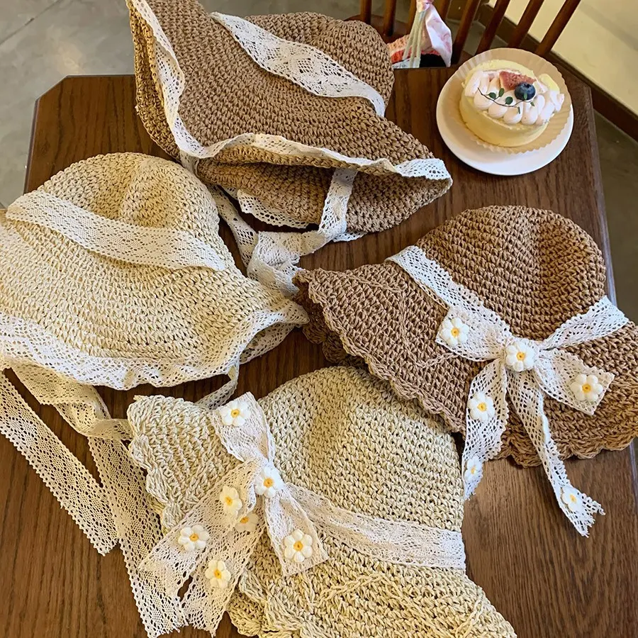 Sombrero de paja a prueba de sol de ala grande para mujer verano playa transpirable con cordones