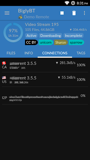 Screenshot BiglyBT, Torrent Downloader