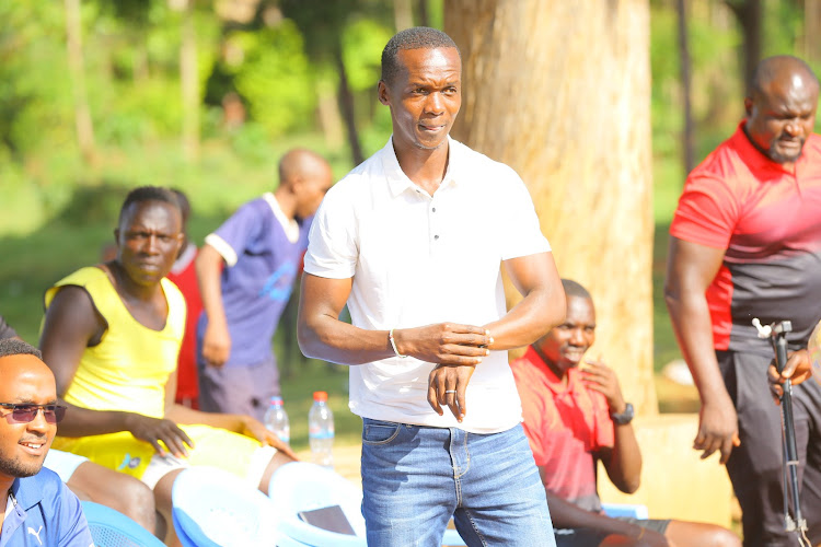 Kisumu All Stars coach Charles Warinda during the game against Gusii FC at Cardinal Otunga High School, Mosocho