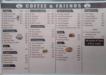 Coffee and Friends menu 