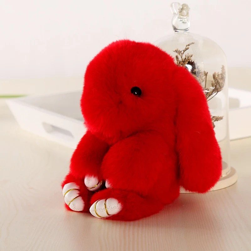 15cm Schattige Pluff Konijn Sleutelhanger Rex Echt Konijnenbont Sleutelhangers Vrouwen Tas Speelgoed Pop Pluizig Pom Pom Leuke Pompom Sleutel