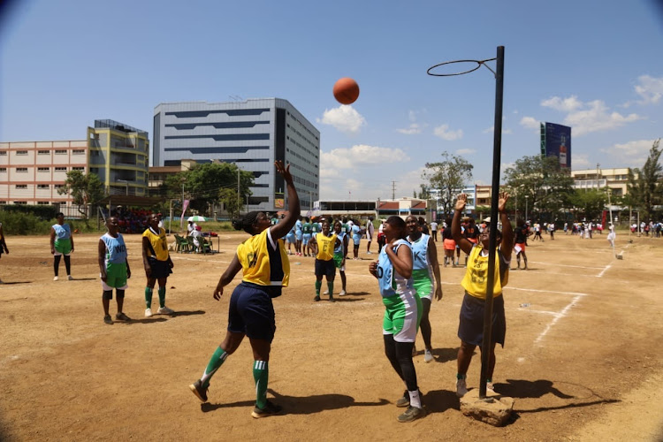 A scene from the women's netball match. Kakamega beat murang'a 25-2./Cheti Praxides