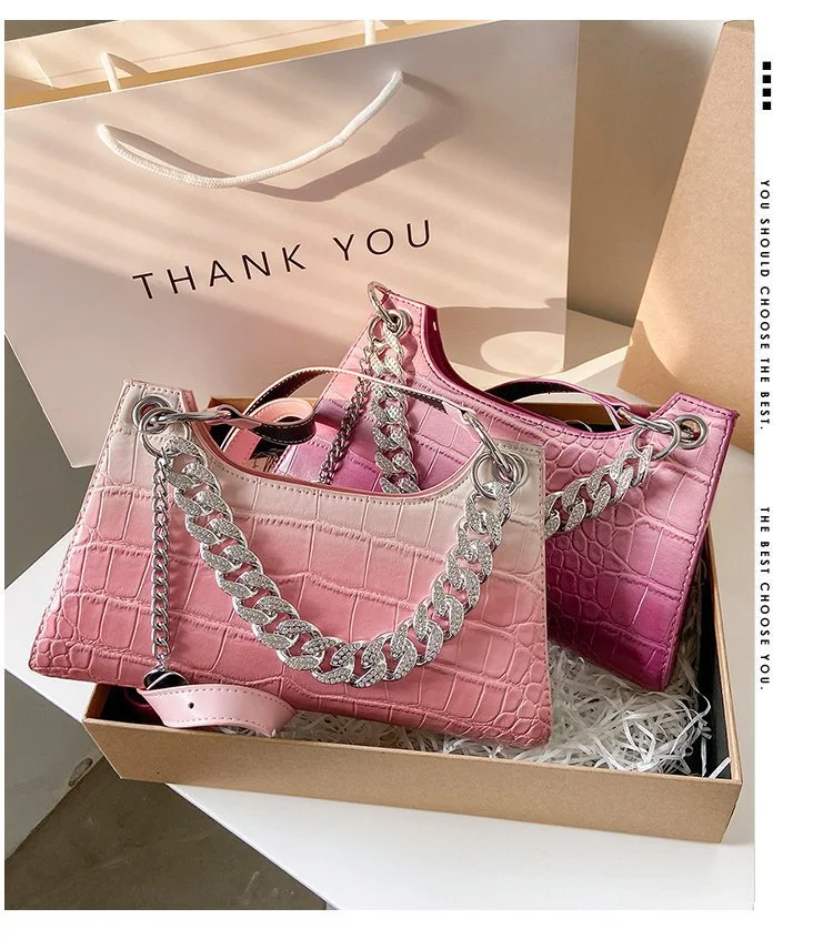 Sac à chaîne sauvage sous le bras avec dégradé de couleurs. Un accessoire tendance et élégant pour un look affirmé, idéal pour toutes les occasions.