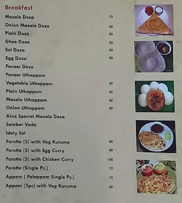 Alna South Indian Family Restaurant menu 