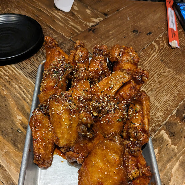 Korean fried chicken wings with spicy sauce