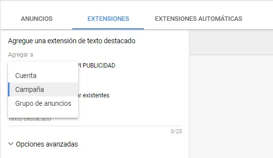 Cómo agregar extensiones texto destacado adwords Alfa