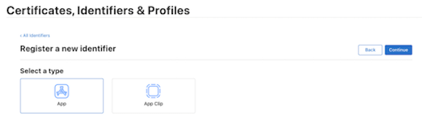 Click App for the identifier type and click Continue