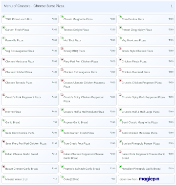 Crusto's - Cheese Burst Pizza menu 