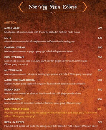 Poush - Essence of Kashmir menu 