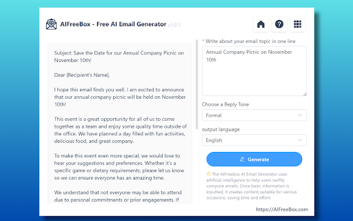 Gratis AI E-mail Schrijver Generator - AIFreebox