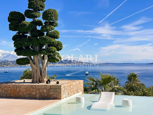 Luxury seasonal rental villa in Theoule-sur-mer (06590) - Pool with sea view and sculpted tree