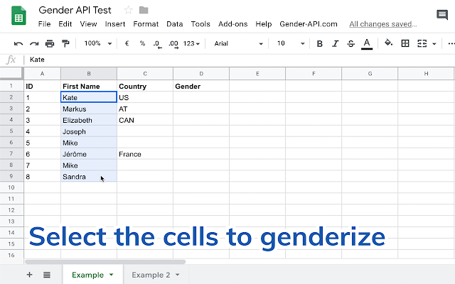 Screenshot of Gender-API.com Google Sheets Add-on