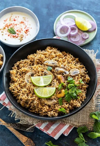 Mushroom Biryani With Raita