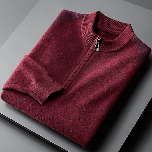 Title 6, Mens Zipper Half High Collar Cashmere Sweater....