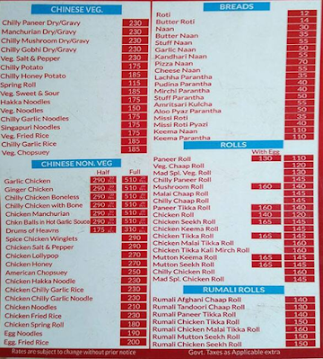 Mad 4 Bar B Que menu 