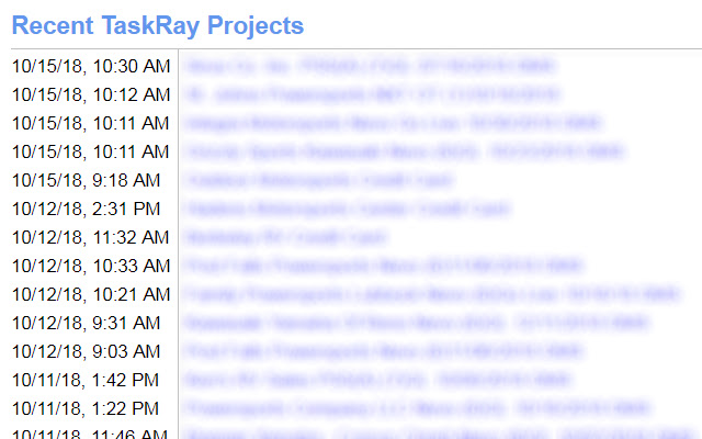 TaskRay Project Recent History chrome extension