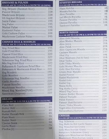 Namma Veedu Vasanta Bhavan menu 