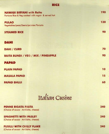 Bismillah Hotel menu 