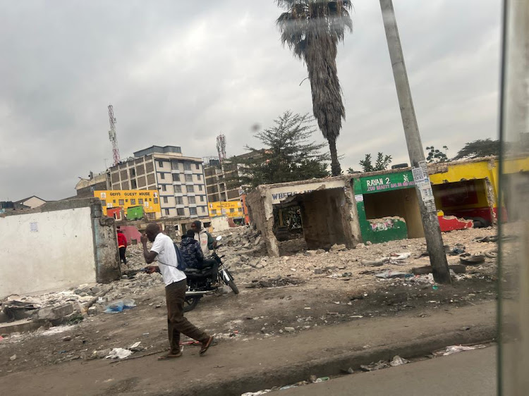 View of demolished structures at South B shopping center on August 8, 2023, the land is said to have been earmarked for construction of a public market and suspected to have been grabbed by a private developer.