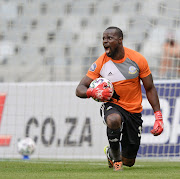 Washington Arubi of Tshakhuma FC celebrates after saving a penalty from Mduduzi Mdantsane of Cape Town City during the DStv Premiership match betweenCape Town City FC and Tshakhuma FC at Cape Town Stadium on April 24, 2021 in Cape Town, South Africa. 