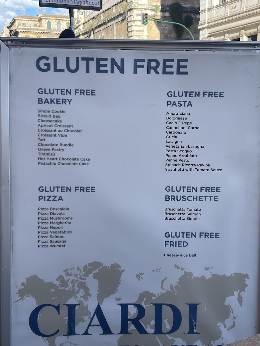Ciardi Bar Ristorante gluten-free menu