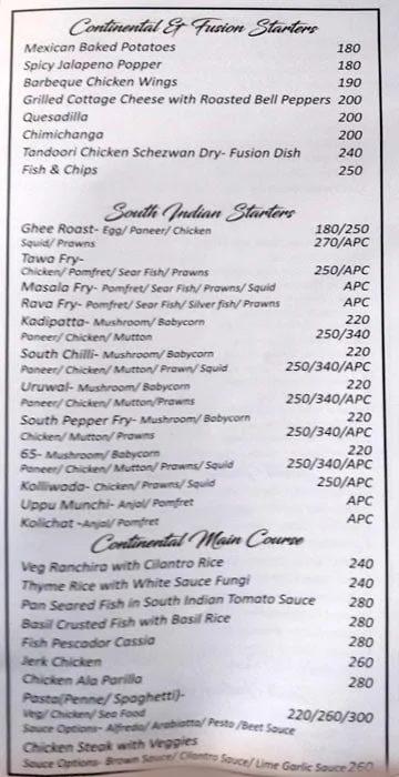 Thyme Family Restaurant menu 