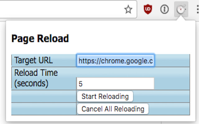 Auto-Reload Target URL chrome extension