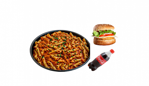 Paneer Pasta (Red Sauce) & Veg Burger Combo