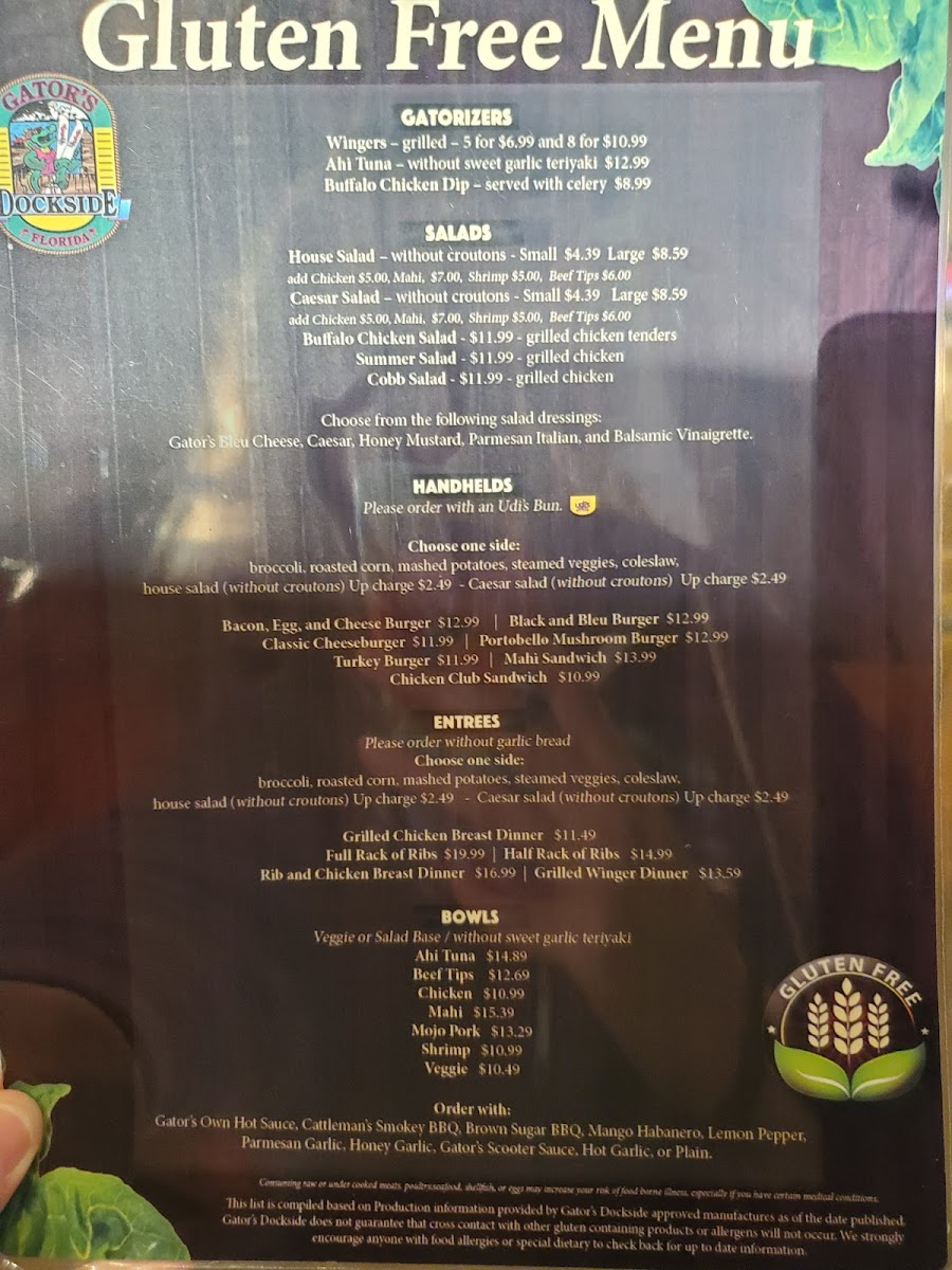 GF menu as of March 2021.