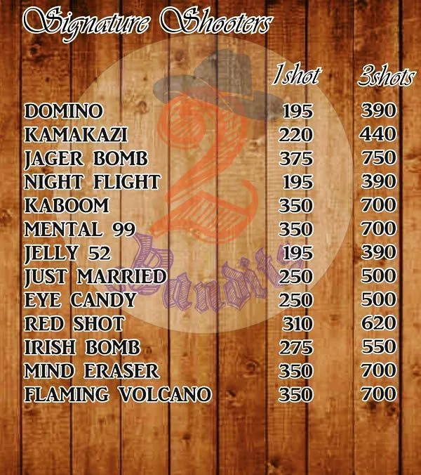 2 Bandits Lounge & Bar menu 