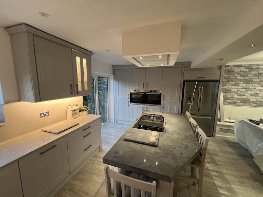 London Colney Kitchen Renovation Completed Pic 4/5. Full rewire, ceiling plastered, new flooring laid throughout. 