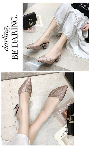 Title 2, Outer Wear Baotou Mid-Heel Half Slippers, offer...