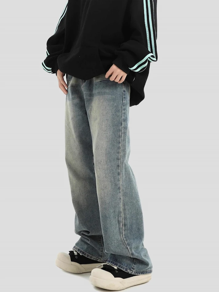 Vaqueros azules desgastados de aspecto usado Pantalones sueltos rectos cómodos para uso diario y un estilo relajado que destaca tu personalidad