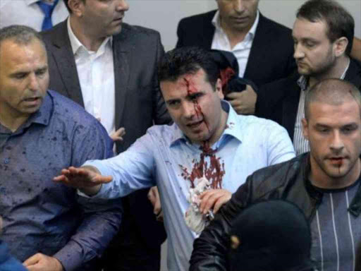 Social Democrat leader Zoran Zaev was among those injured after a fight broke out AGENCIES