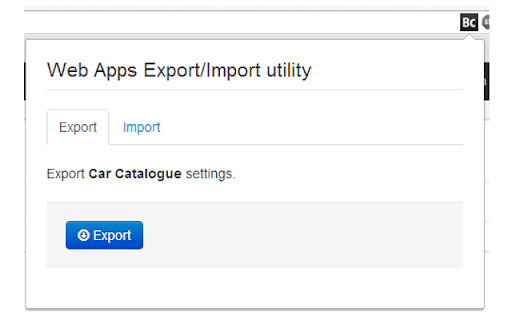 BC Web app config import/export