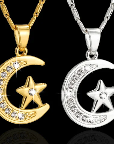 Muslim Crescent Pendant Necklace Si - 0