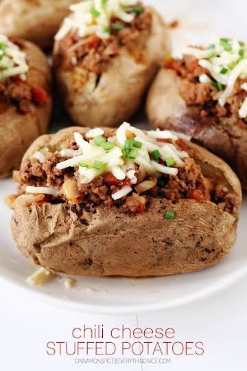 Chili Cheese Stuffed Potatoes | Cinnamon-Spice & Everything Nice