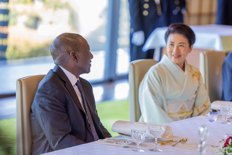 Empress Masako engages President William Ruto at the Imperial Palace in Tokyo, Japan on February 9, 2024.