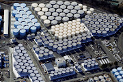 An aerial view shows the storage tanks for treated water at the tsunami-crippled Fukushima Daiichi nuclear power plant in Okuma town, Fukushima prefecture, Japan. 