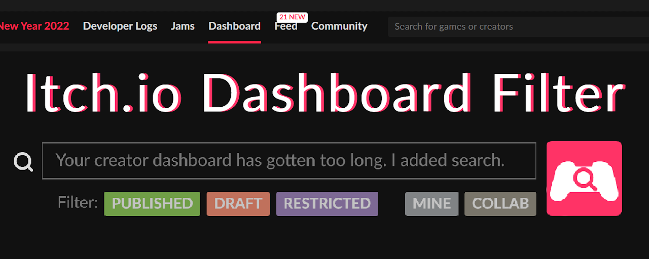 Itch Dashboard Filter Preview image 2